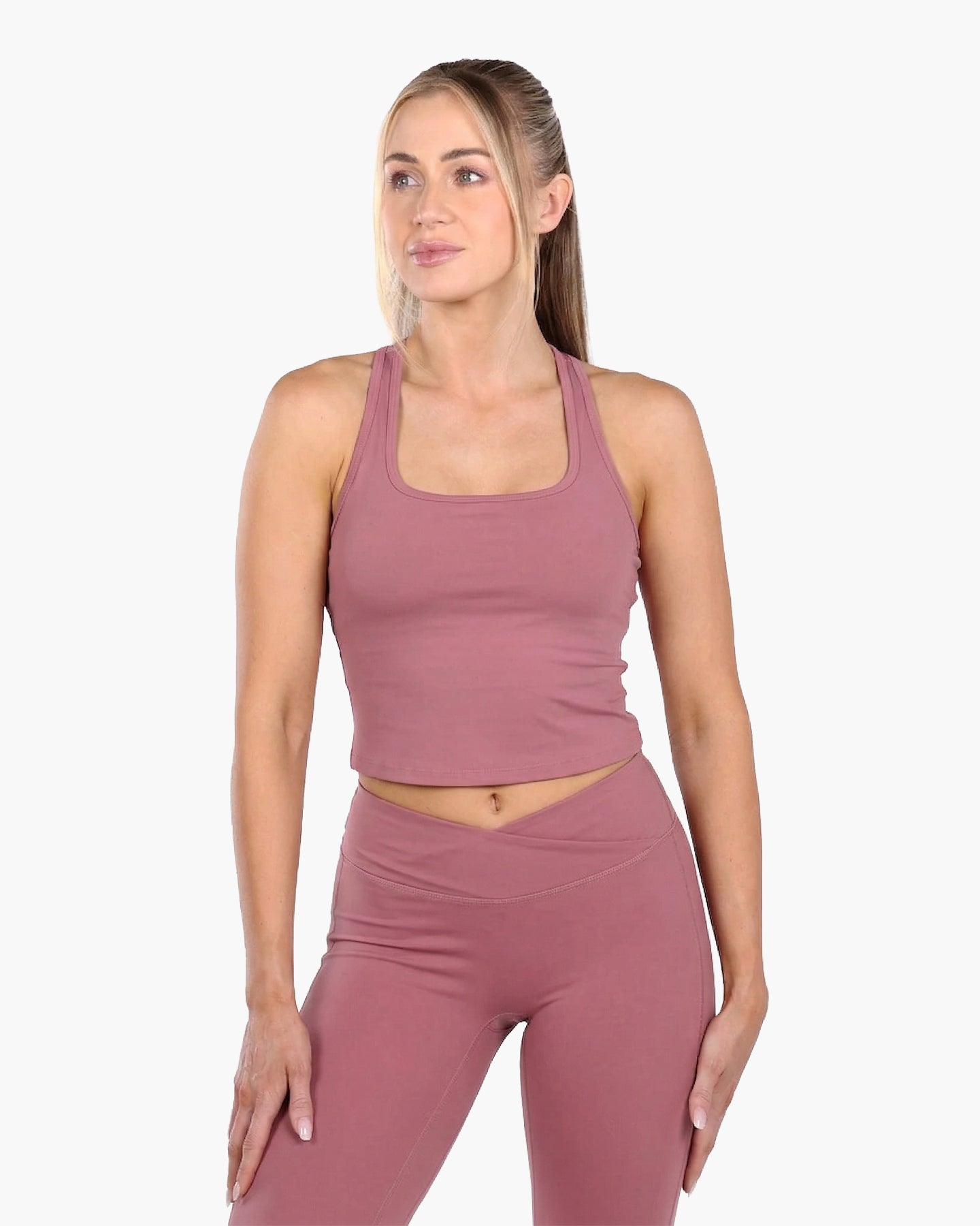 EveryMove™ Racer Back Mid Vest w Built-in-Bra | Dusty Pink