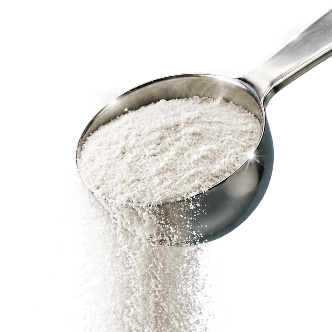 A scoop of Advanced Collagen Peptides powder pouring